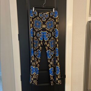 Alice + Olivia Black and Blue Patterned Trousers